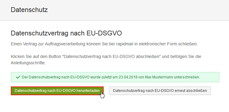 Datenschutzvertrag nach EU-DSGVO
