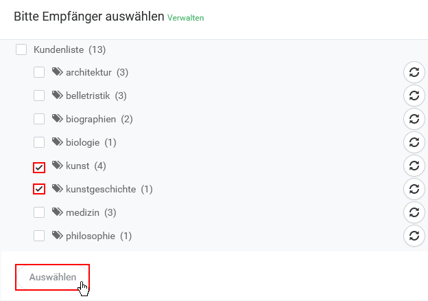 Stichworte bei Empfängerverwaltung und Versand