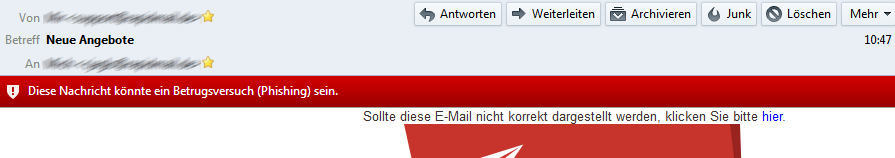 Der Empfänger erhält eine Phishing-Warnung? 1