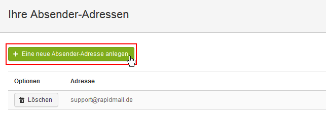 Anlegen einer neuen Absender-Adresse