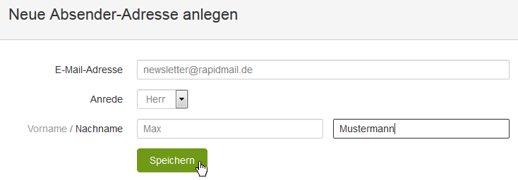 Anlegen einer neuen Absender-Adresse