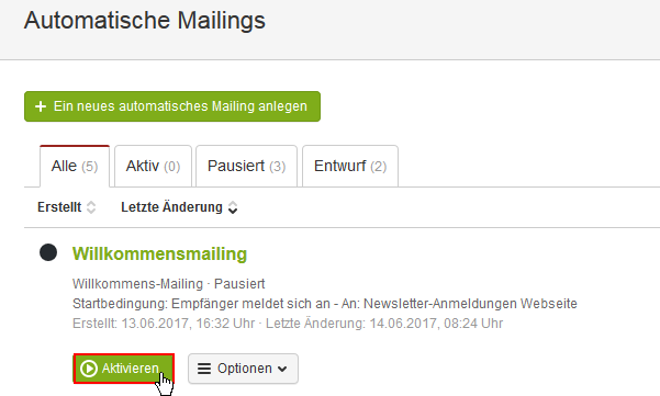 Automatisches Willkommens-Mailing anlegen