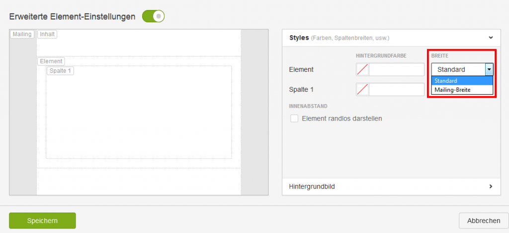 Breite eines Elements einstellen