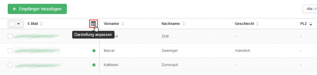 Empfänger-Ansicht anpassen