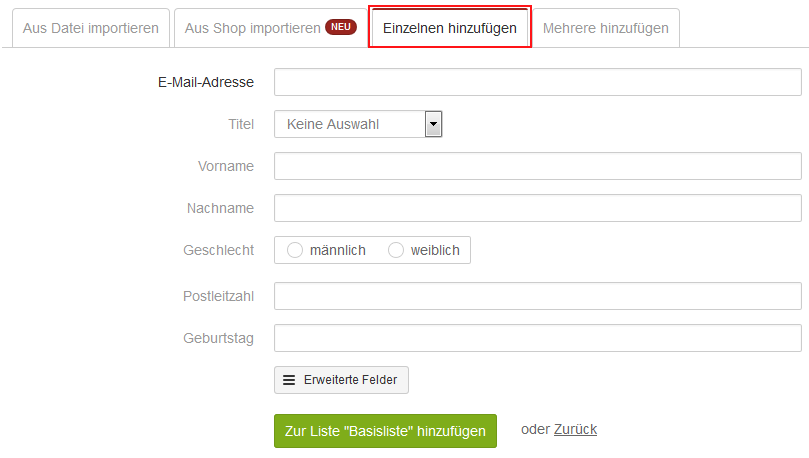 Empfänger hinzufügen