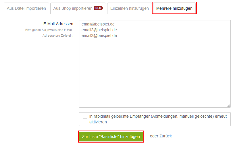 Empfänger hinzufügen