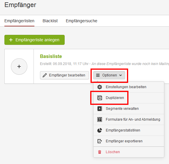 Empfängerliste kopieren
