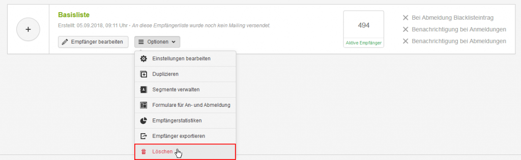 Empfängerlisten löschen