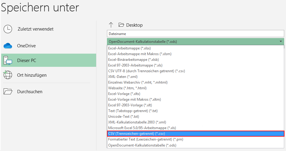 Excel in CSV