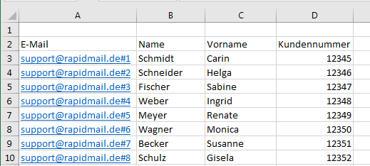 Für Import formatierte Datei