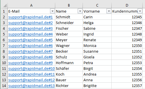 Für Import formatierte Datei