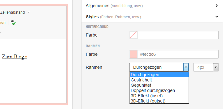 Farbe und Rahmen pro Element einstellen