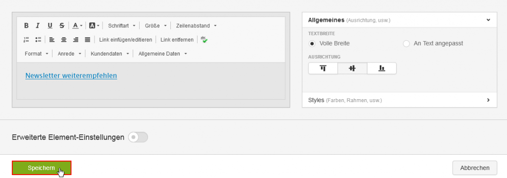Funktion Newsletter weiterempfehlen