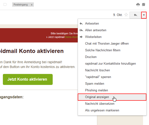Header-Information Gmail-GoogleMail