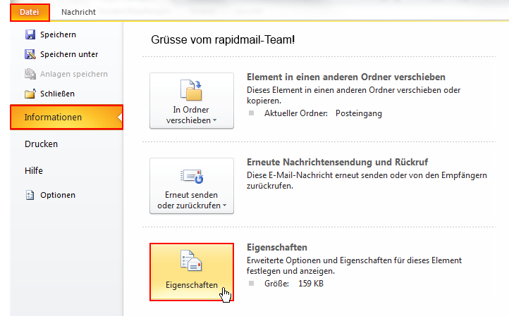 Header-Information Outlook