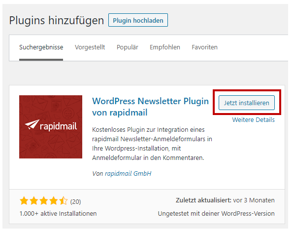 Installation rapidmail WordPress Plugin