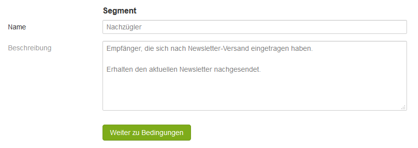 Nachzügler anschreiben mit Segment