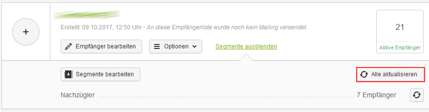 Nachzügler anschreiben mit Segment