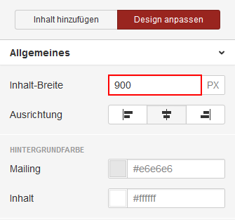 Newsletter-Breite ändern und Ausrichtung anpassen