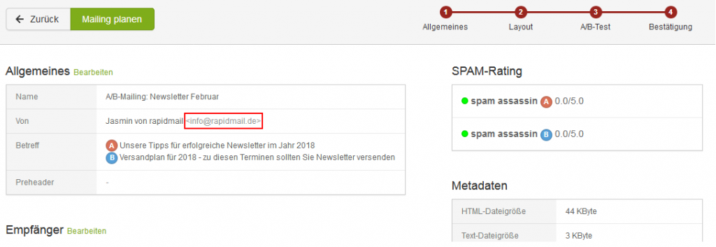 Welche Absender-Adresse wird im Postfach des Empfängers angezeigt