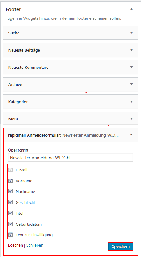 Widget Einstellungen rapidmail WordPress Plugin