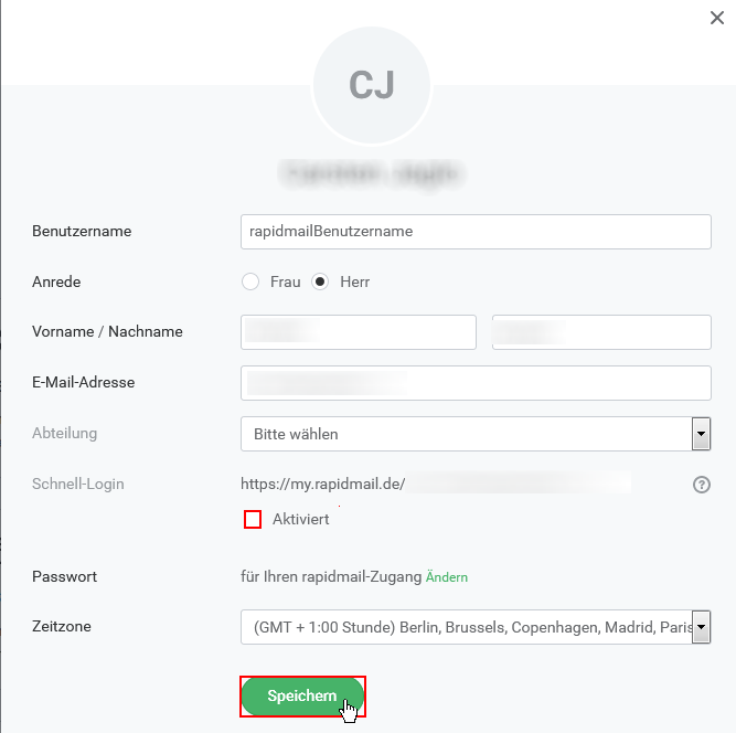 rapidmail Schnell-Login Link deaktivieren