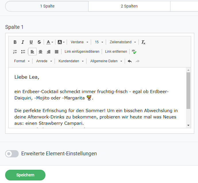 Emoji in den Newsletter-Text einfügen