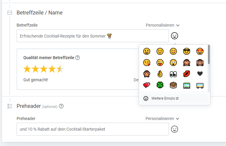 Verfügbare Emojis für Newsletter
