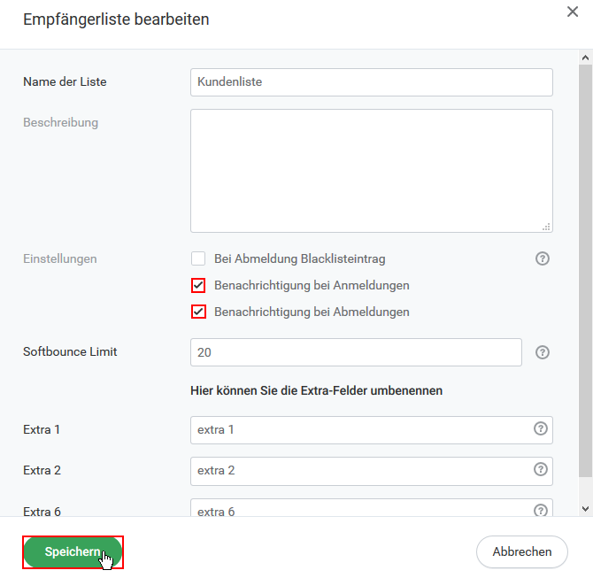 Benachrichtigung bei Newsletter-Anmeldung oder -Abmeldung