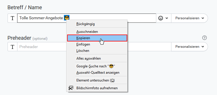 Emojis im Newsletter-Betreff oder Newsletter-Text einsetzen
