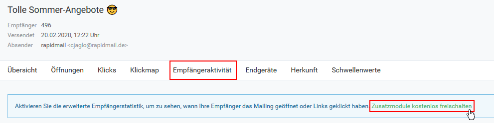 Erweiterte Empfängerstatistik aktivieren
