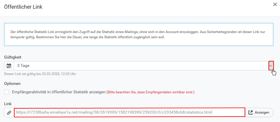 Statistik-Link eines rapidmail-Newsletters aufrufen und weitergeben