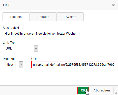 Im Newsletter auf einen anderen rapidmail-Newsletter verlinken