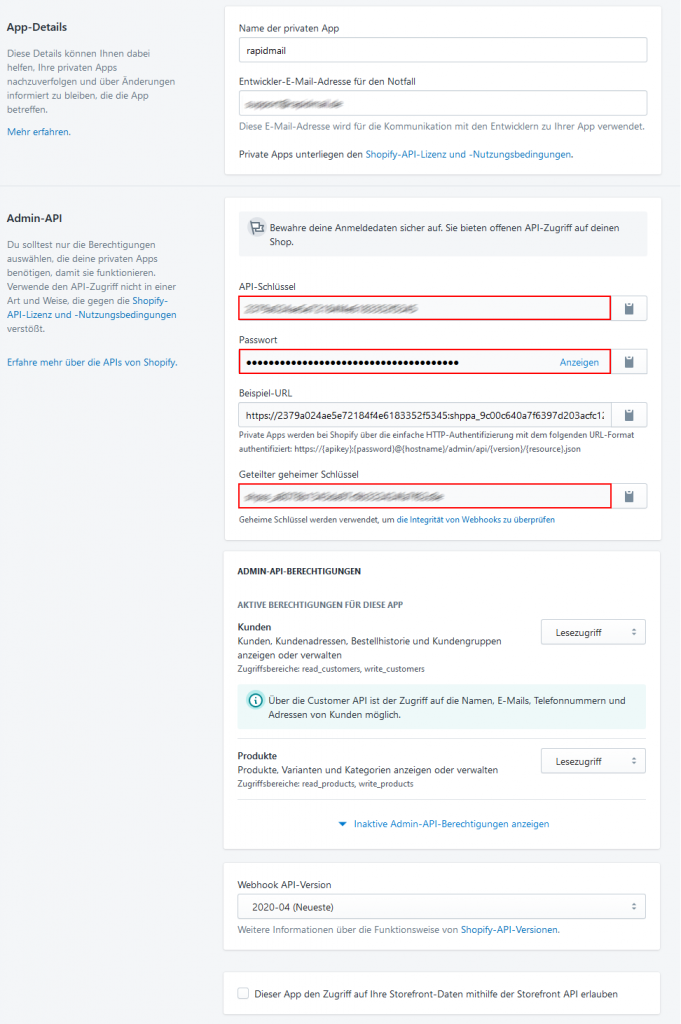 Shopify API für die rapidmail Newsletter Software