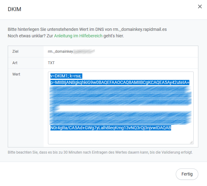 rapidmail: DKIM-Key