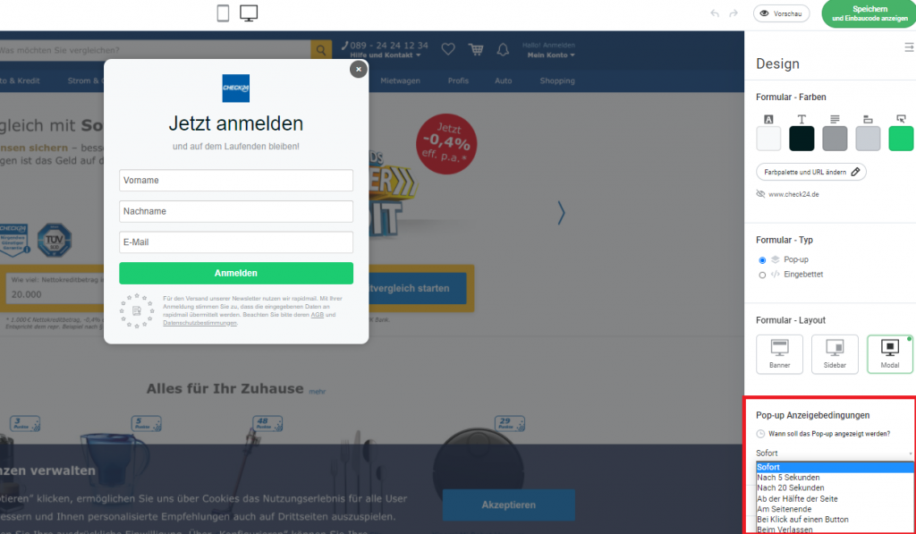 Pop-Up-Zeitangabe