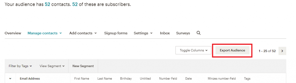 Mailchimp Empfänger exportieren