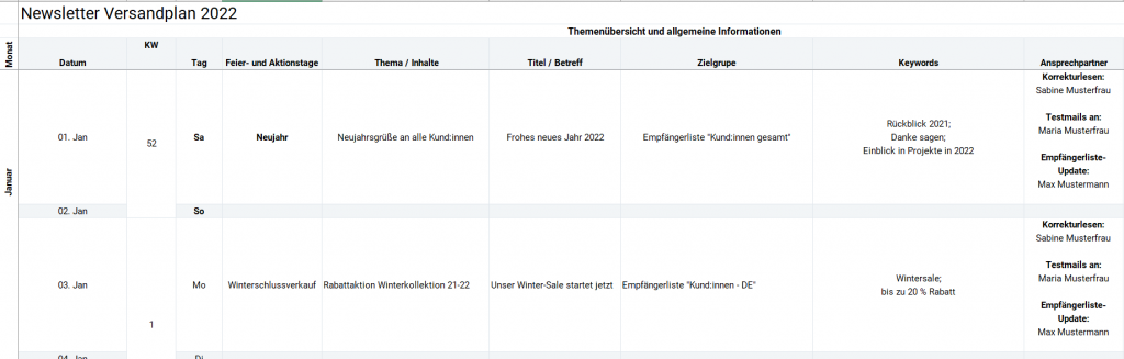 Kostenlose Vorlage Versandplan