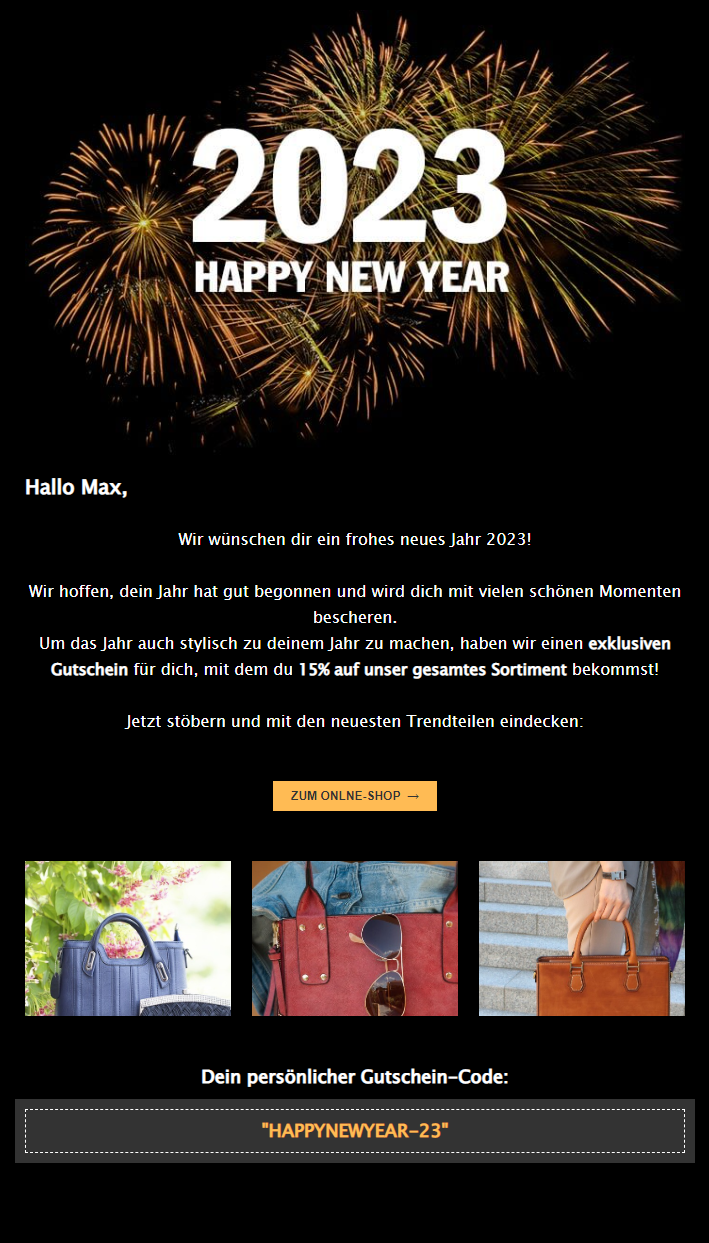 Newsletter-Beispiel für einen Neujahrs-Newsletter