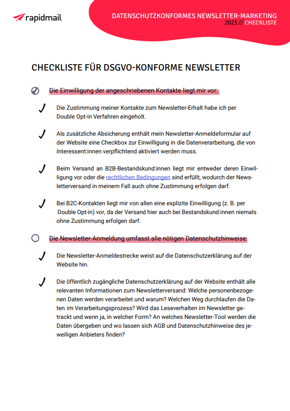 Interaktive Datenschutz-Checkliste für Newsletter