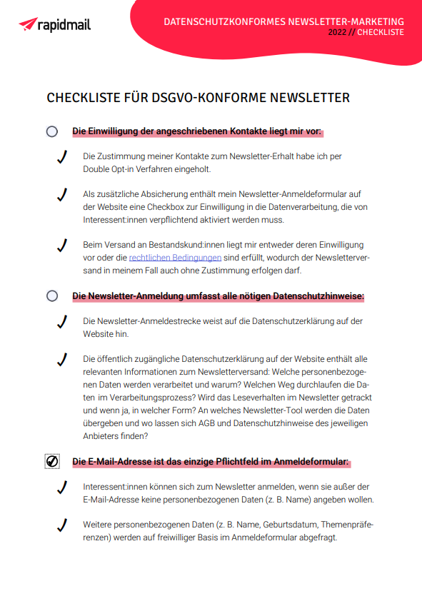Kostenlose Datenschutz-Checkliste für Newsletter