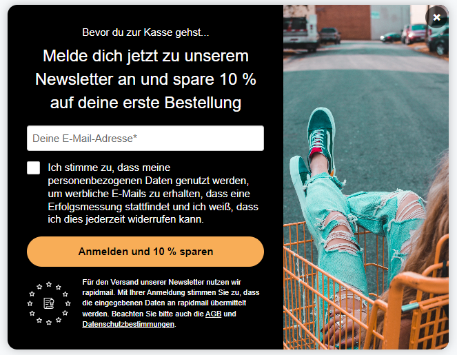 Newsletter-Anmeldeformular mit Checkbox zur Einwilligung in die Datenverarbeitung