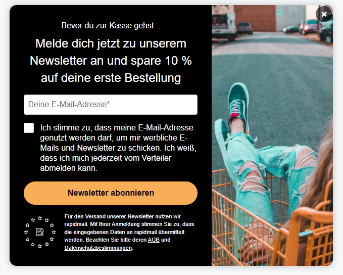 Newsletter-Anmeldeformular mit Checkbox zur Einwilligung in die Datenverarbeitung