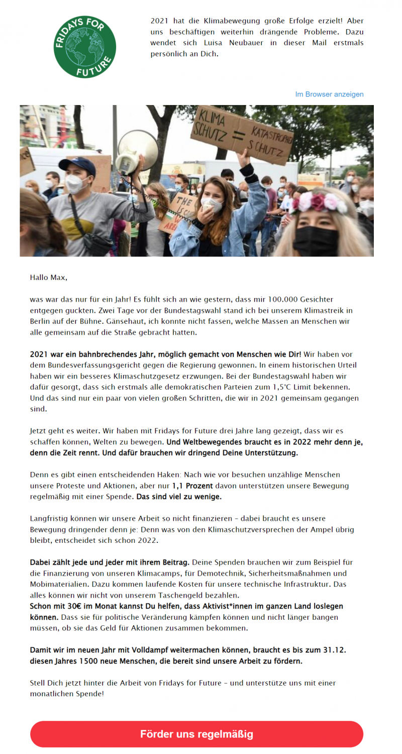 Newsletterbeispiel Fridays for Future 2