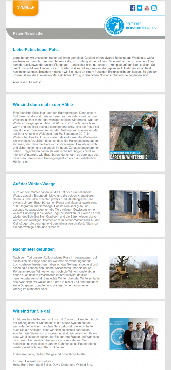 Newsletterbeispiel Deutscher Tierschutzbund e. V. 