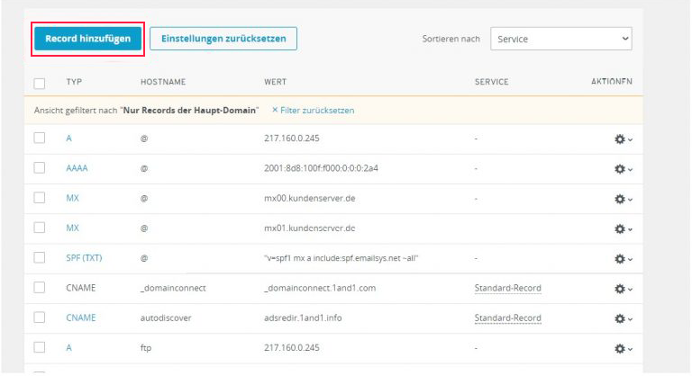 IONOS: Record hinzufügen