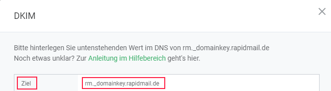 rapidmail: DKIM: Werte kopieren