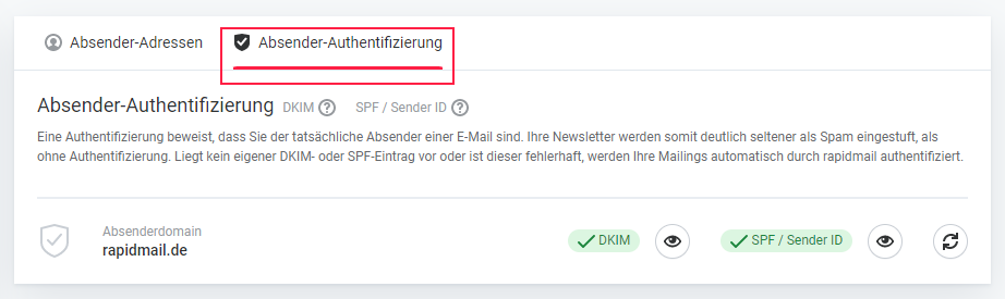 rapidmail: Eigenes Konto: Absendereinstellungen und Absenderauthentifizierung