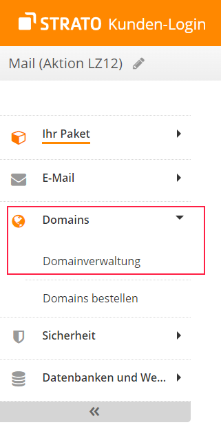 STRATO: Menüpunkte Domains und Domainverwaltung