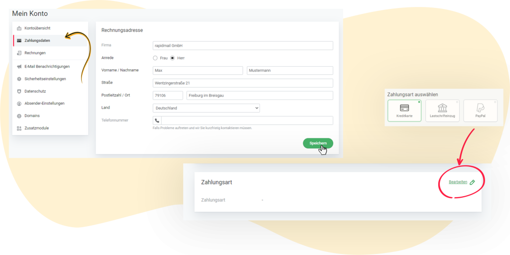 Zahlungsdaten anpassen mit rapidmail